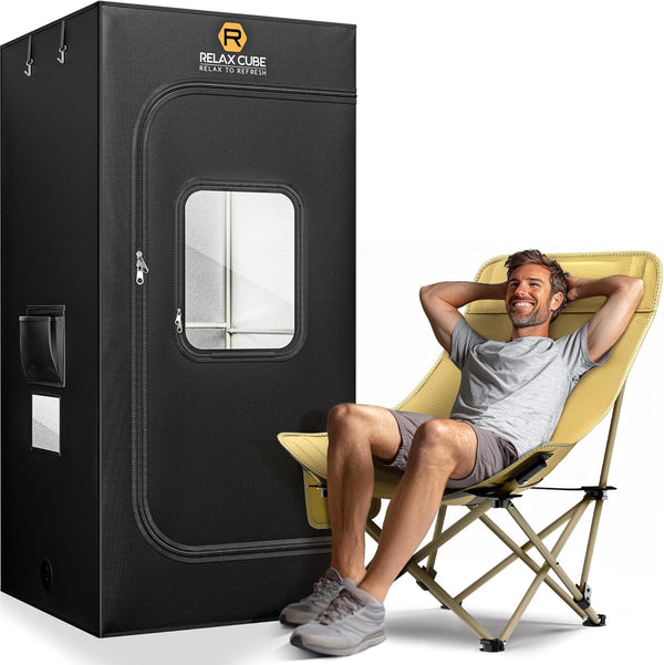 RelaxCube Portable Steam Sauna 1200W 3L, Sauna Tent with Ergonomic High Back Sauna Chair 75”x35”x35” XL Size Black