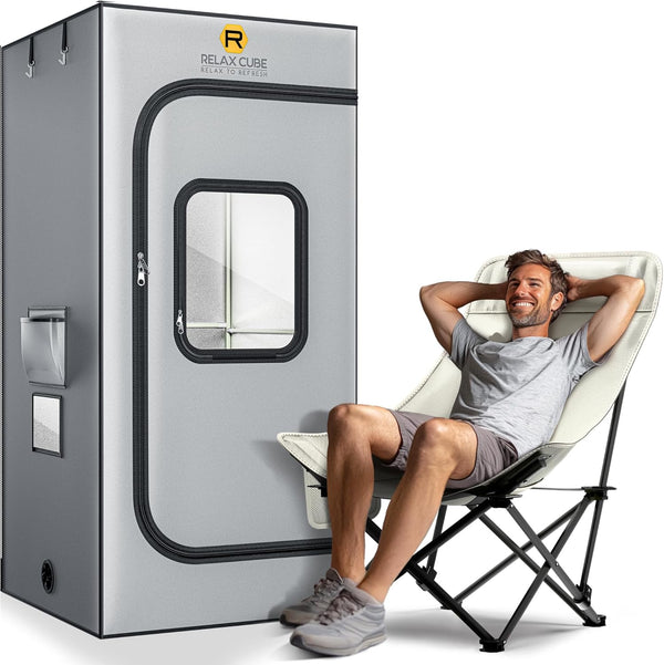 RelaxCube Portable Steam Sauna Tent Pro 1500W 3L, With Ergonomic High Back Sauna Chair 75”x35”x35” XL Size, Gray